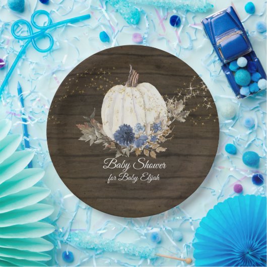 ウッ素朴ドネービーブルーフローラパンプキンベイビーシャワー ペーパープレート (パーティー)