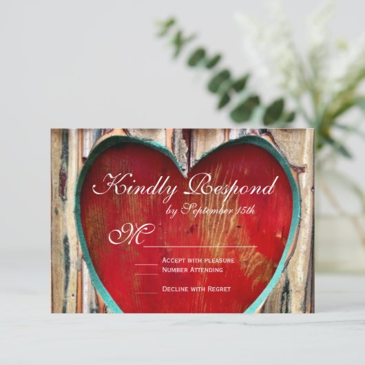ウッ素朴ドハートの国式結婚の出欠の返事カード 出欠カード (スタンド正面)