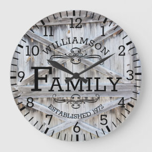 ウッ素朴ドバーンドアファミリ名カスタム ラージ壁時計
