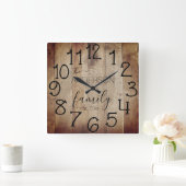 ウッ素朴ドバーンファーフェイクムハウスファミリー名 スクエア壁時計 (ホーム)