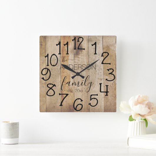 ウッ素朴ドバーンファーフェイクムハウスファミリー名 スクエア壁時計 (ホーム)