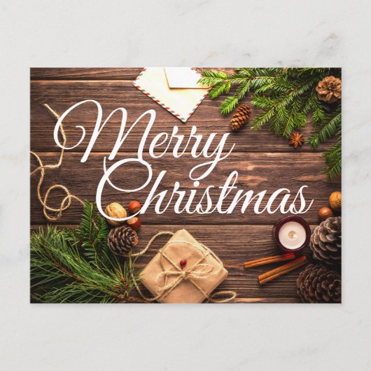 ウッ素朴ドパインコーンメリークリスマスポストカード ポストカード (正面)