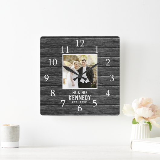 ウッ素朴ドパーソナライズされたの記念日の写真 スクエア壁時計 (ホーム)