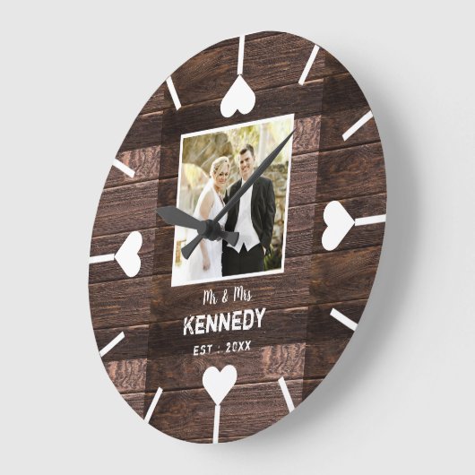 ウッ素朴ドパーソナライズされたの記念日の写真 ラージ壁時計 (傾斜)