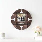 ウッ素朴ドパーソナライズされたの記念日の写真 ラージ壁時計 (ホーム)