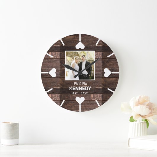 ウッ素朴ドパーソナライズされたの記念日の写真 ラージ壁時計 (ホーム)