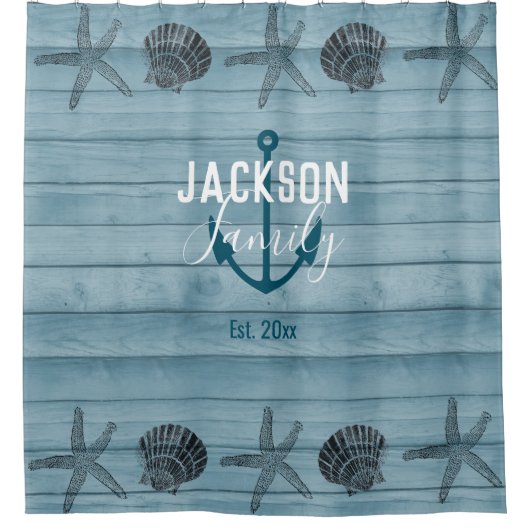 ウッ素朴ドヒトデカスタムファミリービーチハウス シャワーカーテン (正面)