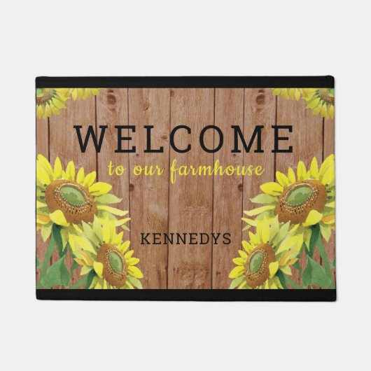 ウッ素朴ドヒマワリーが私たちの農家にようこそ ドアマット (正面)