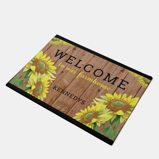 ウッ素朴ドヒマワリーが私たちの農家にようこそ ドアマット (アングル)