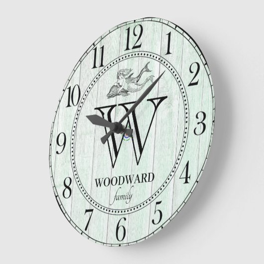 ウッ素朴ドビーチレイクハウスファミリーネームマーメイド ラージ壁時計 (傾斜)
