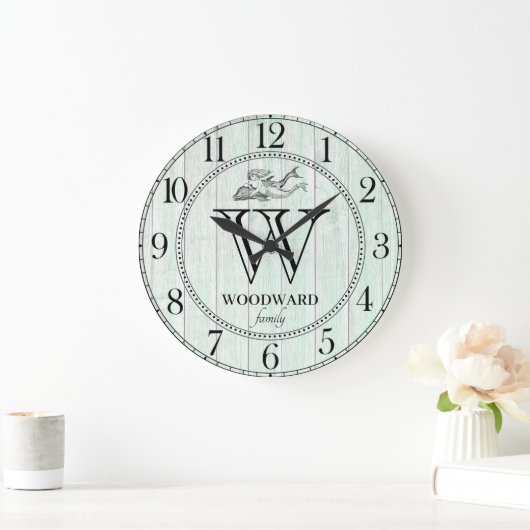 ウッ素朴ドビーチレイクハウスファミリーネームマーメイド ラージ壁時計 (ホーム)