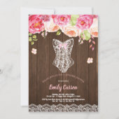 ウッ素朴ドピンクの下着シャワーブライダルパーティ 招待状 (正面)