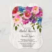 ウッ素朴ドピンクフラワーブライダルシャワー招待 招待状 (正面/裏面)