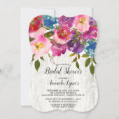 ウッ素朴ドピンクフラワーブライダルシャワー招待 招待状 (正面)