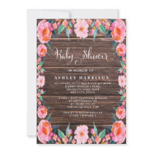 ウッ素朴ドピンクフローラ水彩ベビーシャワー