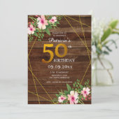 ウッ素朴ドピンクフローラ金ゴールドグリッター50th誕生日 招待状 (スタンド正面)