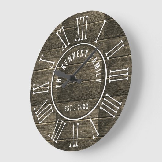 ウッ素朴ドファミリ名ファームハウスローマ数字 ラージ壁時計 (傾斜)