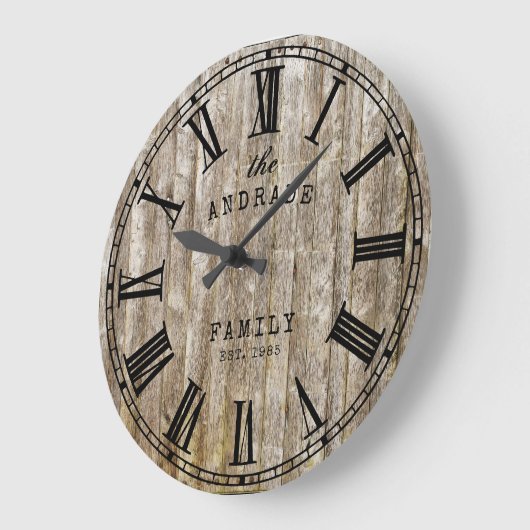 ウッ素朴ドファミリ名ローマ数字ファームハウス ラージ壁時計 (傾斜)