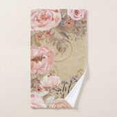 ウッ素朴ドファームハウスタンnピンクウォーターカラーフローラ バスタオルセット (ハンドタオル)