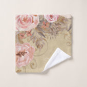 ウッ素朴ドファームハウスタンnピンクウォーターカラーフローラ バスタオルセット (ウォッシュタオル)