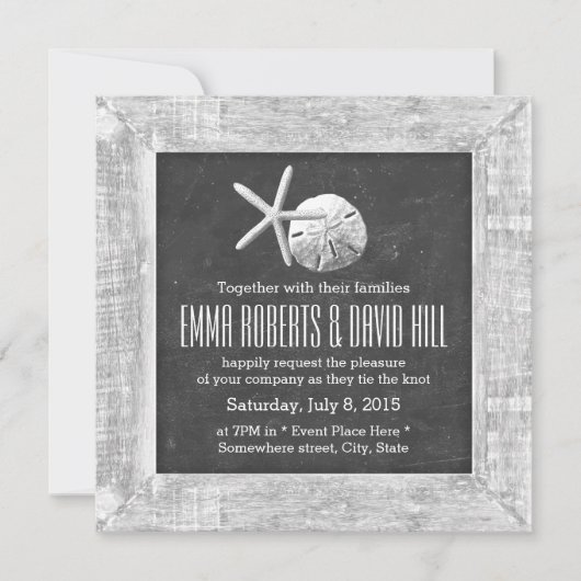 ウッ素朴ドフレームシーシェルズビーチ結婚式 招待状 (正面)