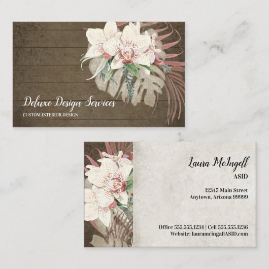 ウッ素朴ドフローラオーキエレガントッド葉緑 名刺 (正面/裏面)