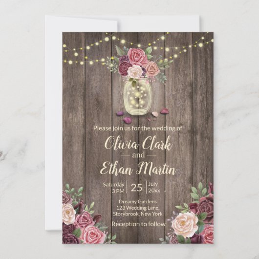 ウッ素朴ドフローラメイソンジャー 招待状 (正面)