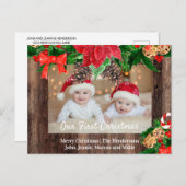 ウッ素朴ドポインセチアツインズ初めてのクリスマス シーズンポストカード (正面/裏面)