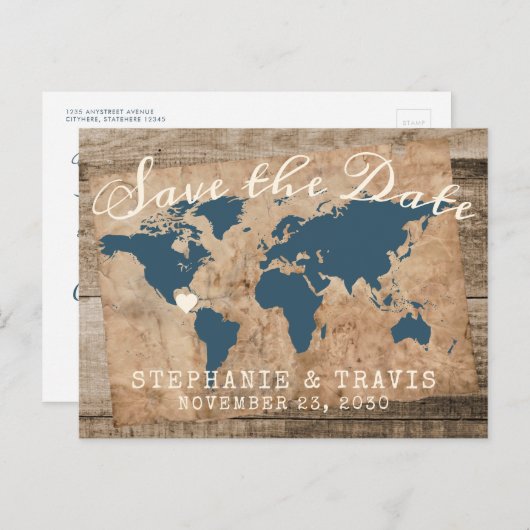 ウッ素朴ドマップの宛先結婚式の保存日 案内ポストカード (正面/裏面)