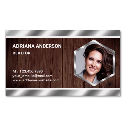 ウッ素朴ドメタ実在リックエステートフォト不動産仲介業者 マグネット名刺 (正面)