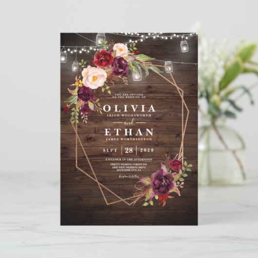 ウッ素朴ドライツレースバーガンディフローラ 招待状 (スタンド正面)