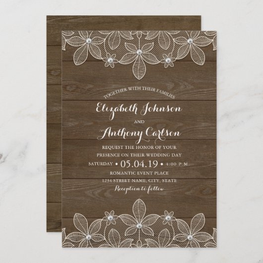 ウッ素朴ドレースとパ結婚ールズ 招待状 (正面/裏面)