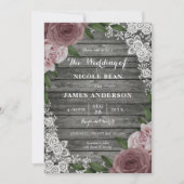 ウッ素朴ドレースズ結婚フローラピンクローズグレー  招待状 (正面)