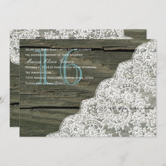 ウッ素朴ドレースSweet sixteen誕生日招待状 招待状 (正面/裏面)