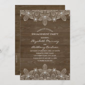 ウッ素朴ドヴィンテージレースエレガント婚約パーティ 招待状 (正面/裏面)
