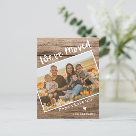 ウッ素朴ド引っ越しましたファミリーフォトニューホーム 案内ポストカード (スタンド正面)