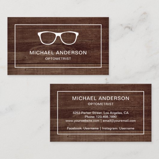 ウッ素朴ド眼鏡アイドクターオプトメトリスト 名刺 (正面/裏面)