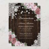 ウッ素朴ド赤面ピンクフローラキンセアニェラ 招待状 (正面/裏面)