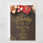 ウッ素朴ド金ゴールドホリデ企業のークリスマスパーティー 招待状 (正面)