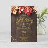 ウッ素朴ド金ゴールドホリデ企業のークリスマスパーティー 招待状 (スタンド正面)