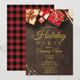 ウッ素朴ド金ゴールドホリデ企業のークリスマスパーティー 招待状