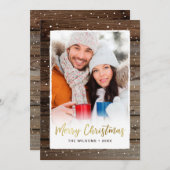 ウッ素朴ド金ゴールドメリークリスマスフォトカード シーズンカード (正面/裏面)