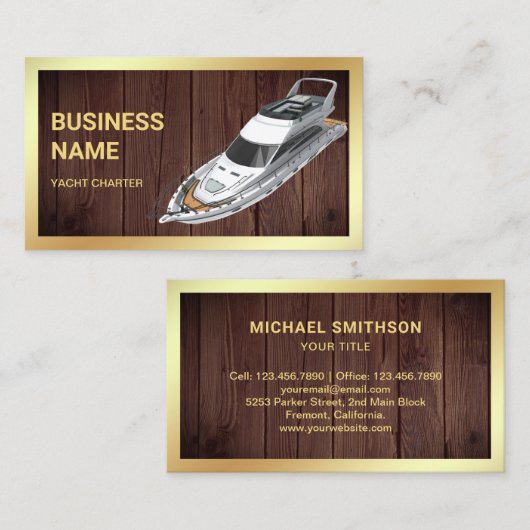 ウッ素朴ド金ゴールドラグジュアリーヨットチャーター 名刺 (正面/裏面)