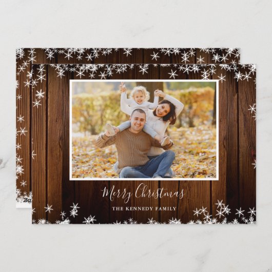 ウッ素朴ド2ファミリーフォトメリークリスマス シーズンカード (正面/裏面)