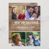 ウッ素朴ド4フォトコラージュ引っ越しましたニューホーム 案内状 (正面/裏面)