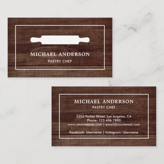 ウッ素朴ド·キッチン·ホワイト転がズ·ピン·ペストリー·シェフ 名刺 (正面/裏面)