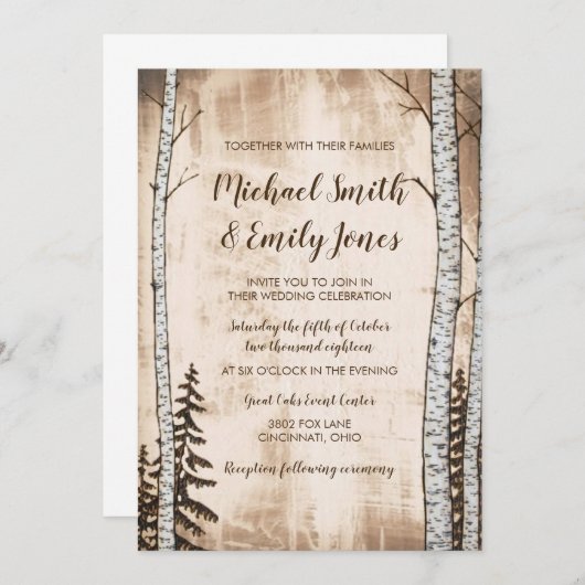 ウッ素朴ド&ツリー結婚式招待状 招待状 (正面/裏面)