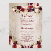 ウッ素朴ド·バーガンディ·フローラ結婚の式典 プログラム (正面/裏面)