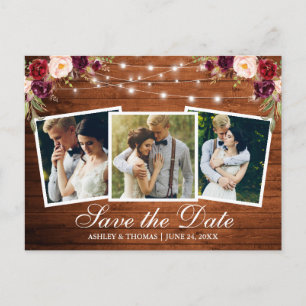 ウッ素朴ド·バーガンディ·フローラ3写真保存日 インビテーションポストカード