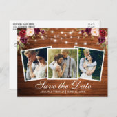 ウッ素朴ド·バーガンディ·フローラ3写真保存日 インビテーションポストカード (正面/裏面)